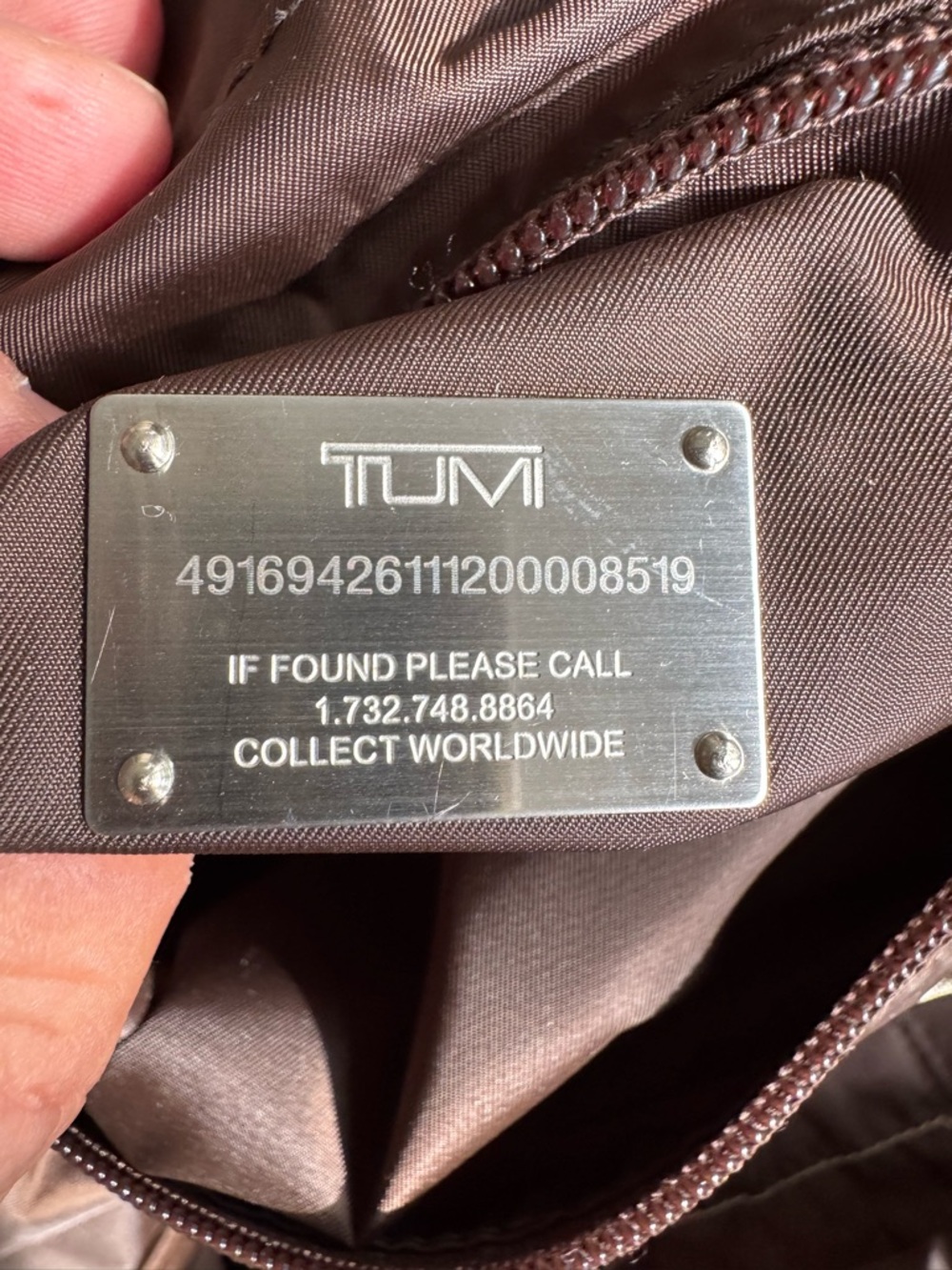 Tumi Olive Brown Nylon Tote with Dark Brown Leather Handles - Picture 7 of 8